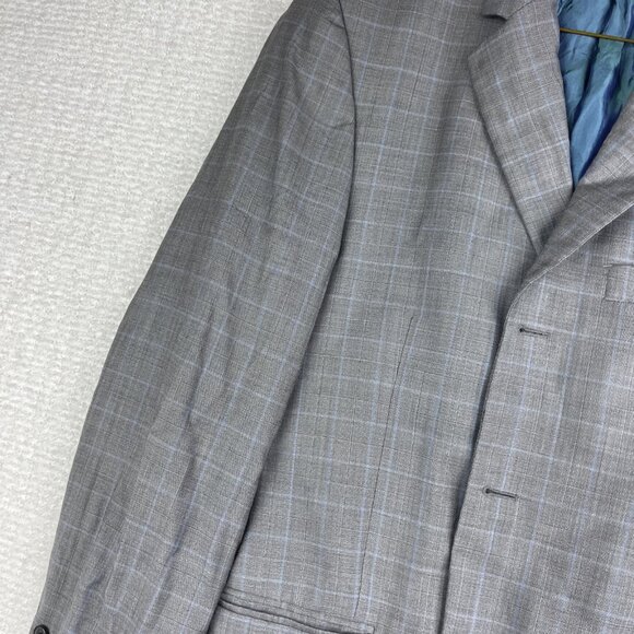 Arnold Brant Reda Super 120's Light Grey Blue Windowpane Blazer Jacket Read* - Picture 3 of 16